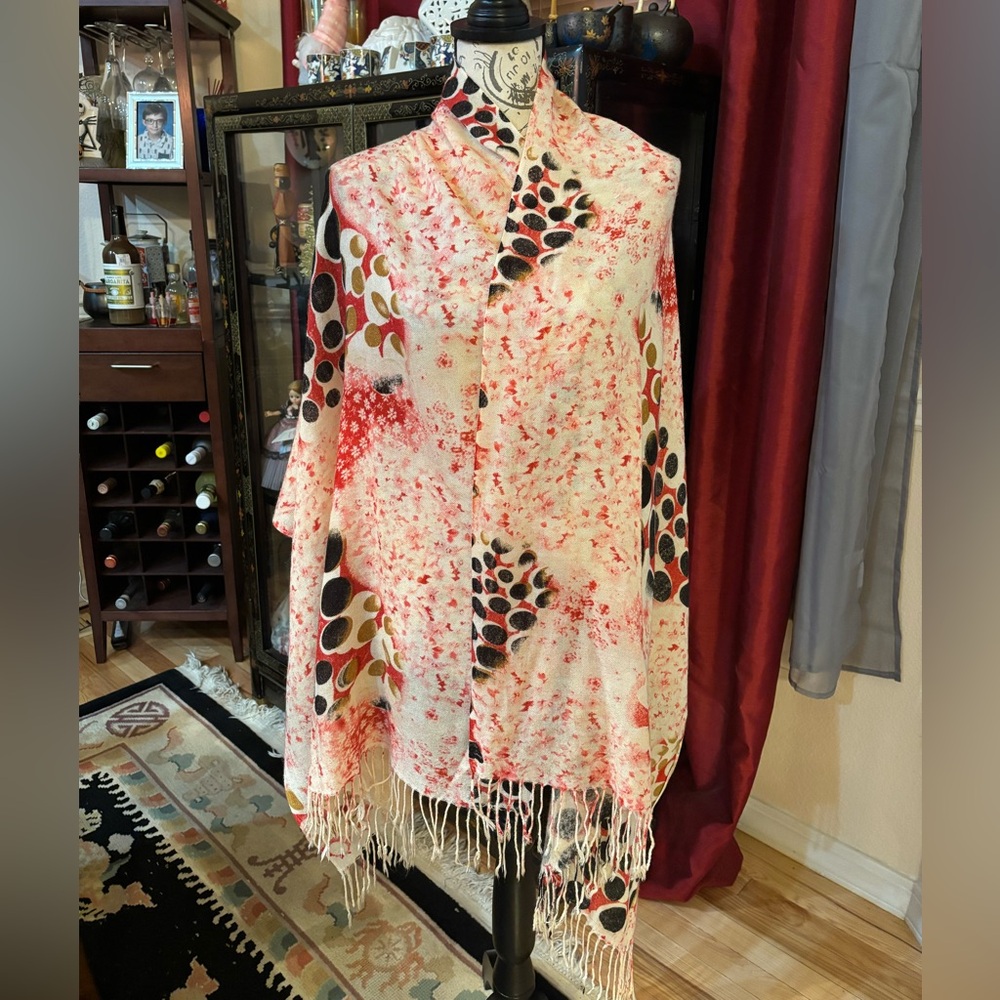 Abstract Asian Koi Fish Scale & Blossom Print Shawl.